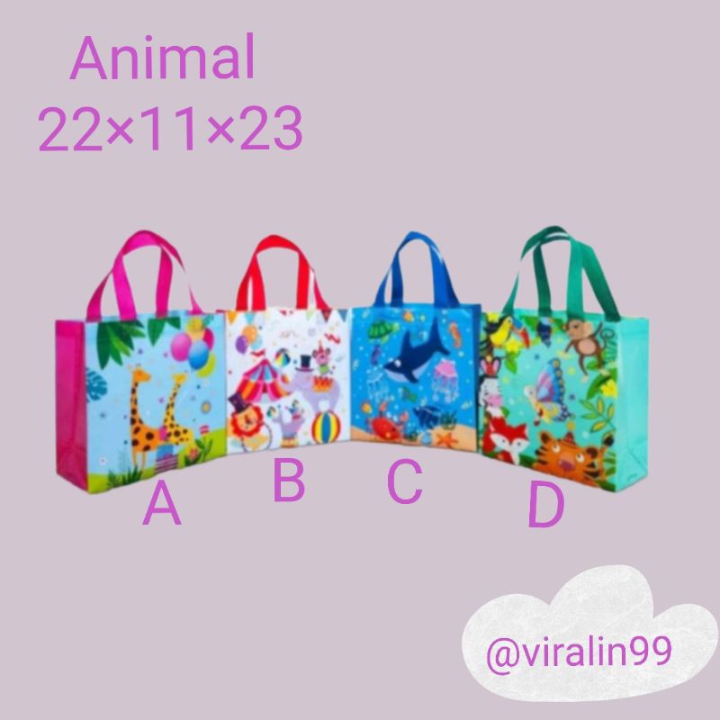 

(1pcs) TOTE BAG GOODIE BAG TAS ULANG TAHUN ANAK ANIMAL Goodiebag tas souvenir ulang tahun anak tas karakter 22x11x23 Tas Souvenir Ulang Tahun Anak Goodiebag Motif Kartun Premium