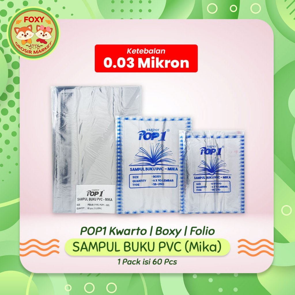 

POP1 Sampul Buku PVC Mika Kwarto SB-210 / Boxy SB-250 / Folio SB-320 60 Lembar Ketebalan 0.03 mm