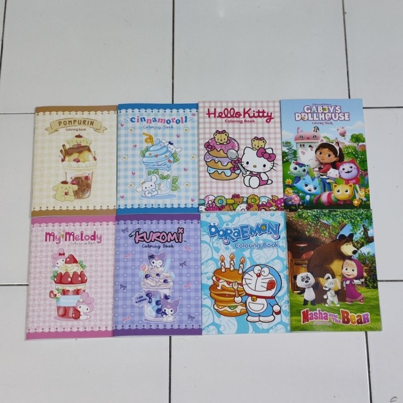 

Buku mewarnai Anak Souvenir Ulang Tahun Sanrio, Hellokitty, Doraemon, Marsha, Gabby's Dollhouse