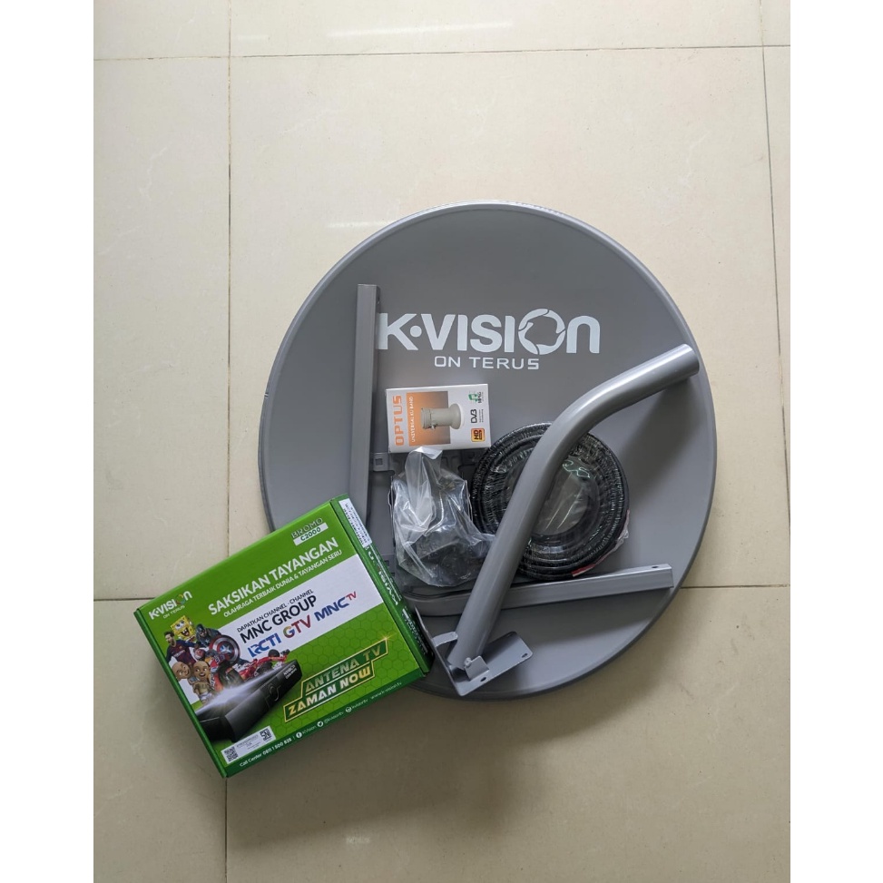 SATU SET LENGKAP PAKET PARABOLA MINI KVISION ABU ODU 45CM SOLID g R5T9
