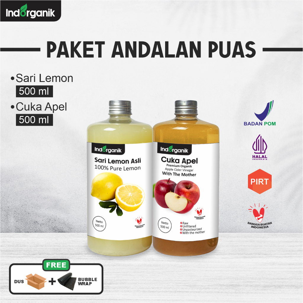 

INDORGANIK - PAKET DIET DETOX ALAMI - SARI LEMON MURNI 500ML DAN CUKA APEL ORIGINAL 500ML