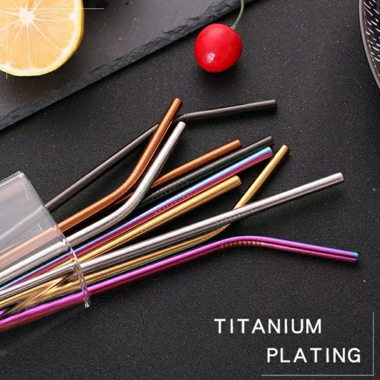 BIG PROMO Sedotan Stainless Steel Warna Warni Sedotan bengkok stainless steel sedotan lurus stainles