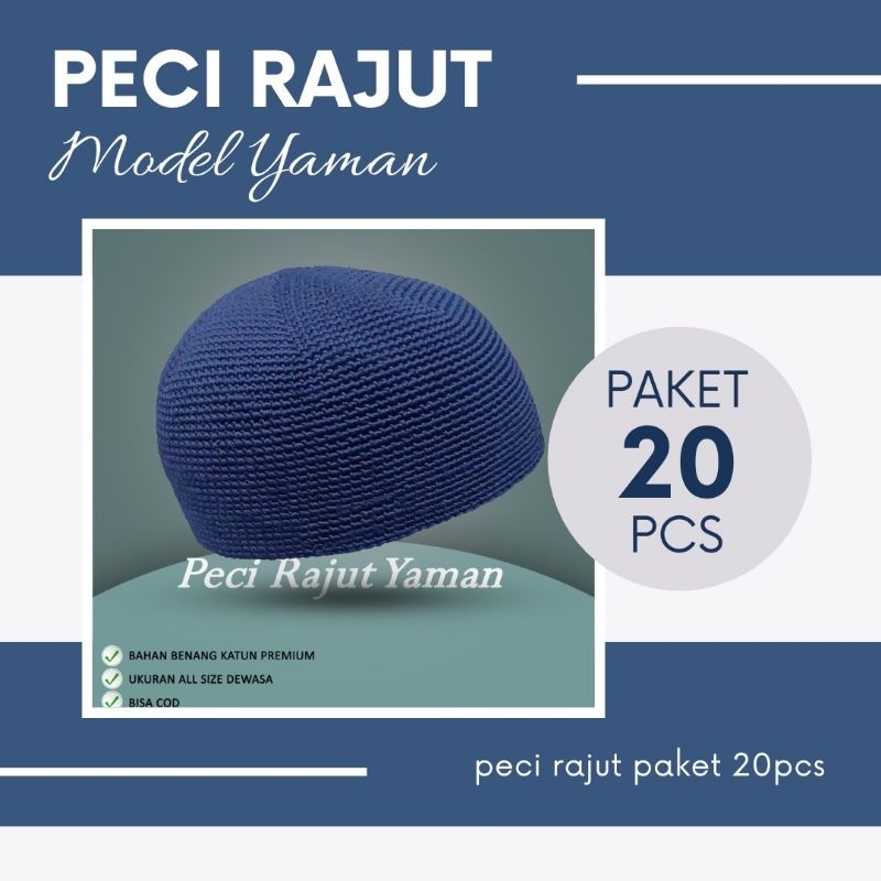 Zaja - Peci Rajut Yaman Isi 20 Pcs Harga Grosir / Peci Rajut Paket Hemat Kodian
