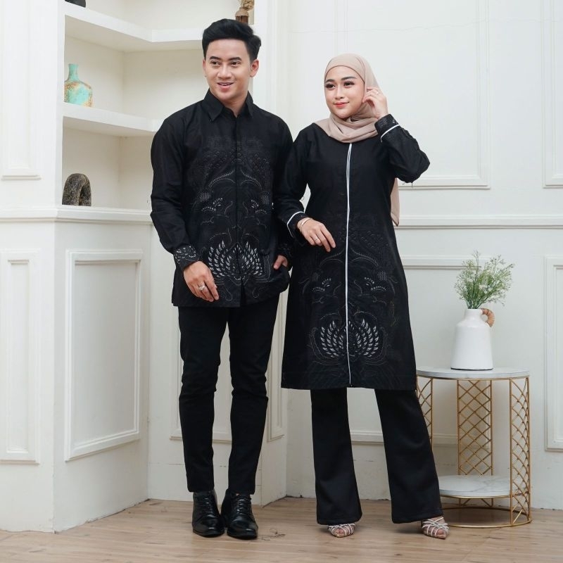 kemeja batik couple warna hitam dan batik anak