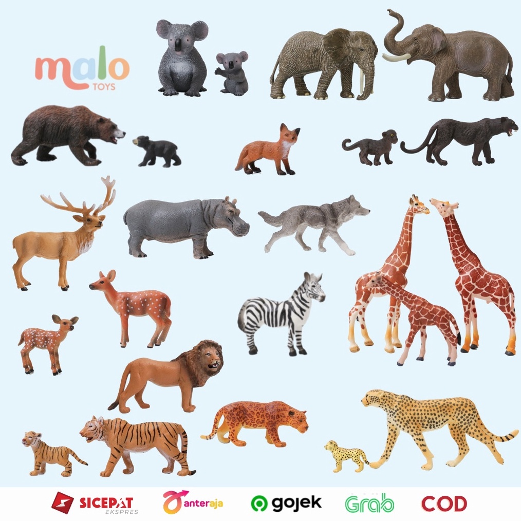 2 IN 1 MALOTOYS  Wild Figurine Wild Animal Figure Mainan Model Toys Figur Binatang Animal Montessori