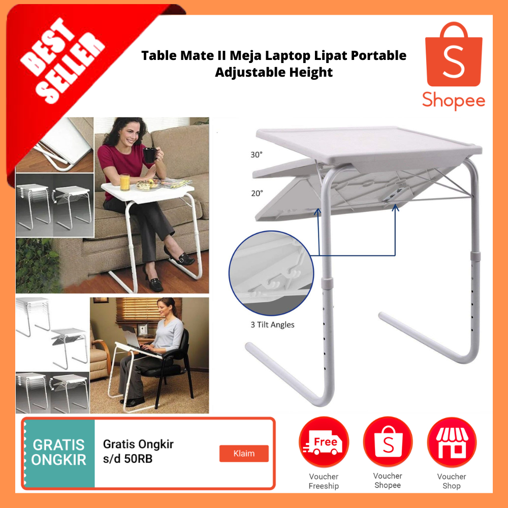 Table Mate II Meja Laptop Lipat Portable Adjustable Height / Meja Laptop Bahan besi Desain Lipat
