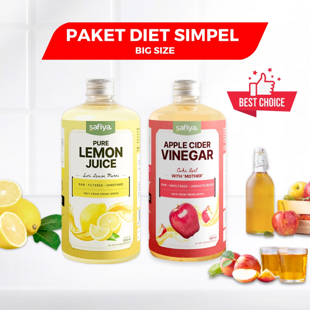 [PAKET DIET SIMPEL] Cuka Apel Safiya + Sari Lemon Safiya Diet Detoks Ampuh Original Bragg Vinegar Cu