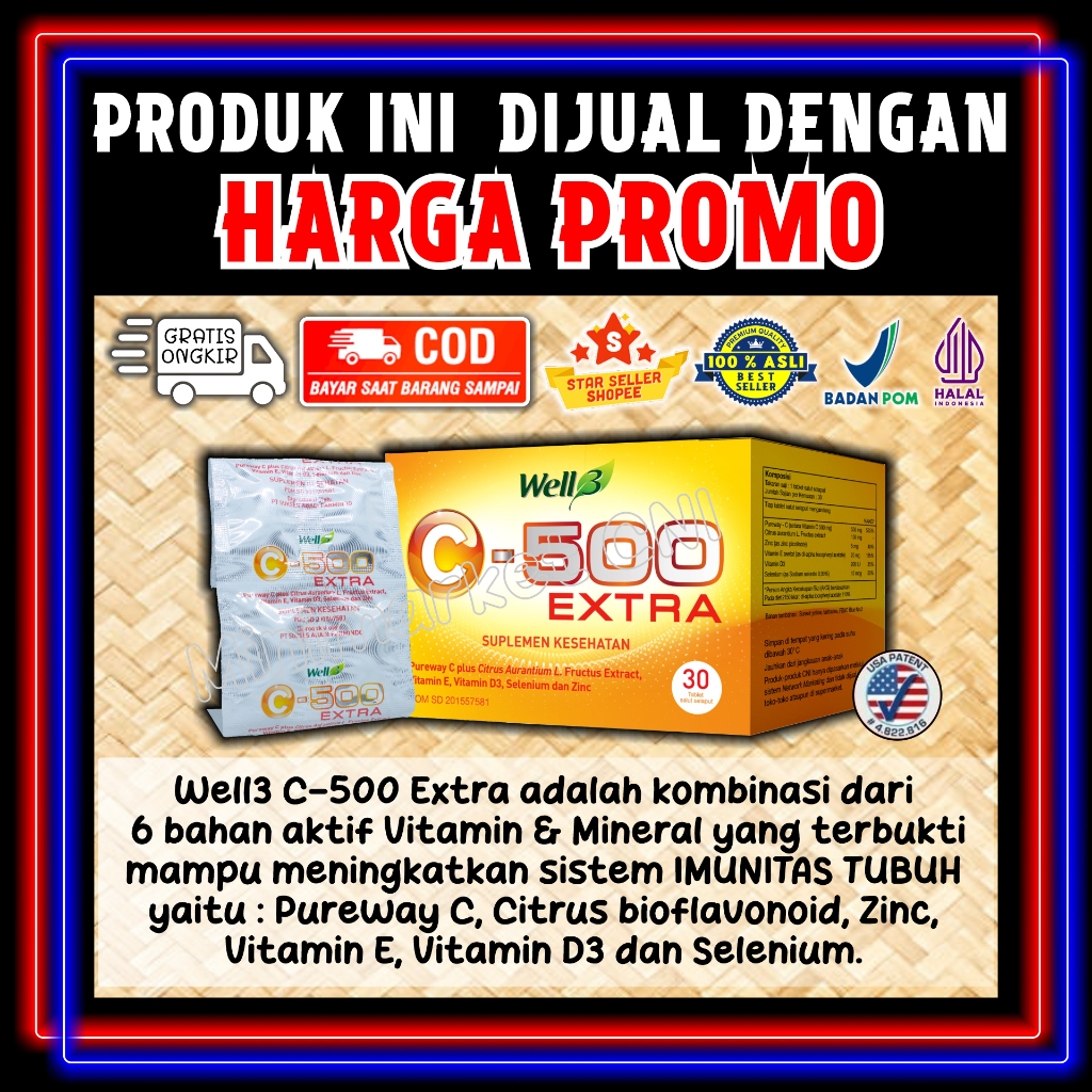 Vitamin WELL3 C 500 EXTRA Multi Vitamin (Vit C generasi terakhir dan lebih lengkap dari Ester C) dan