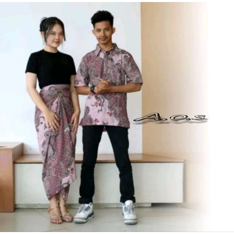 ARGAOFFICIALSTORE-ROK LILIT SET COUPLE/BATIK LENGAN PENDEK/ROK LILIT/ROK PLISKET/ROK BATIK