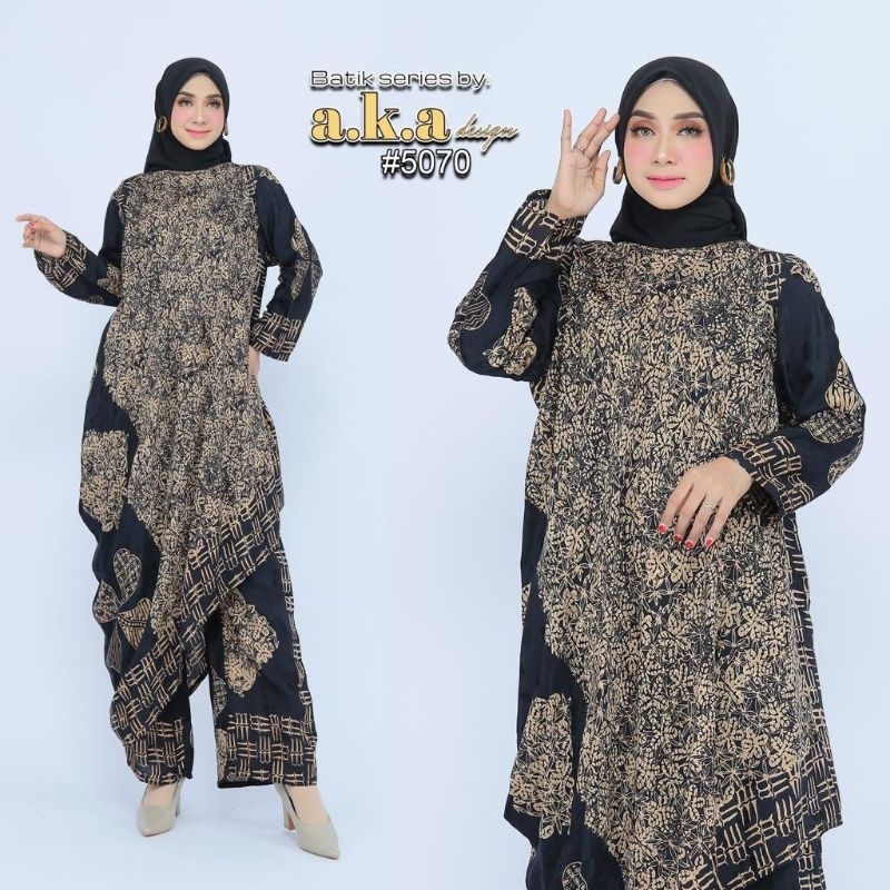 stelan batik wanita untuk pesta bahan viscose semi sutra celana kulot ban karet motif nusantara