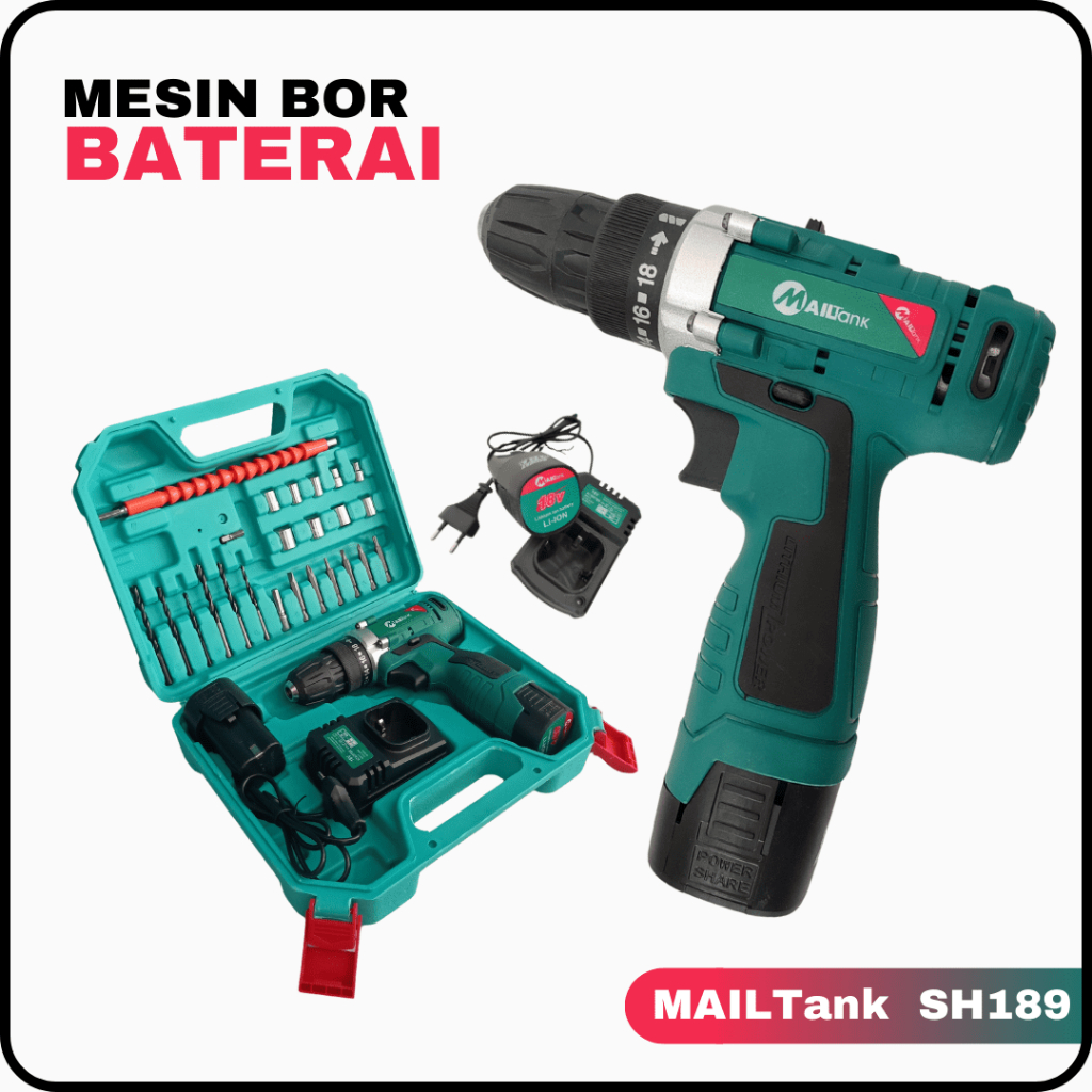 MESIN BOR BATERAI tembok Cordless Drill MAILTank 18V SH189