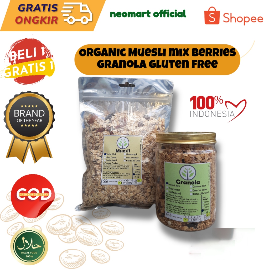 

PROMO Paket Granola Neo 500gr + Muesli 500 gram. Sereal Sarapan Sehat. Oat, kismis, almond, Paket Sarapan.Paket Diet. Sarapan Sehat. Makanan Diet. Makanan rendah kalori