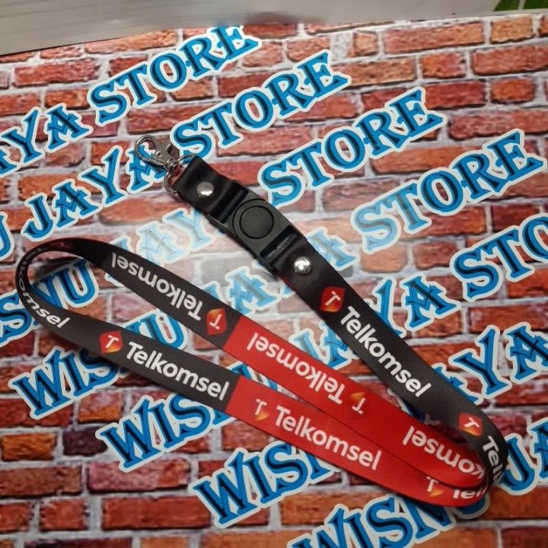 

lanyard tali idcard layer tali gantungan Telkomsel hitam merah terbaru