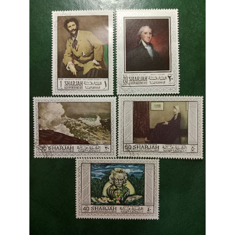 

Prangko Sharjah 5 Pcs Seri American paintings Big stamps Tahun 1968-1973 Jumbo