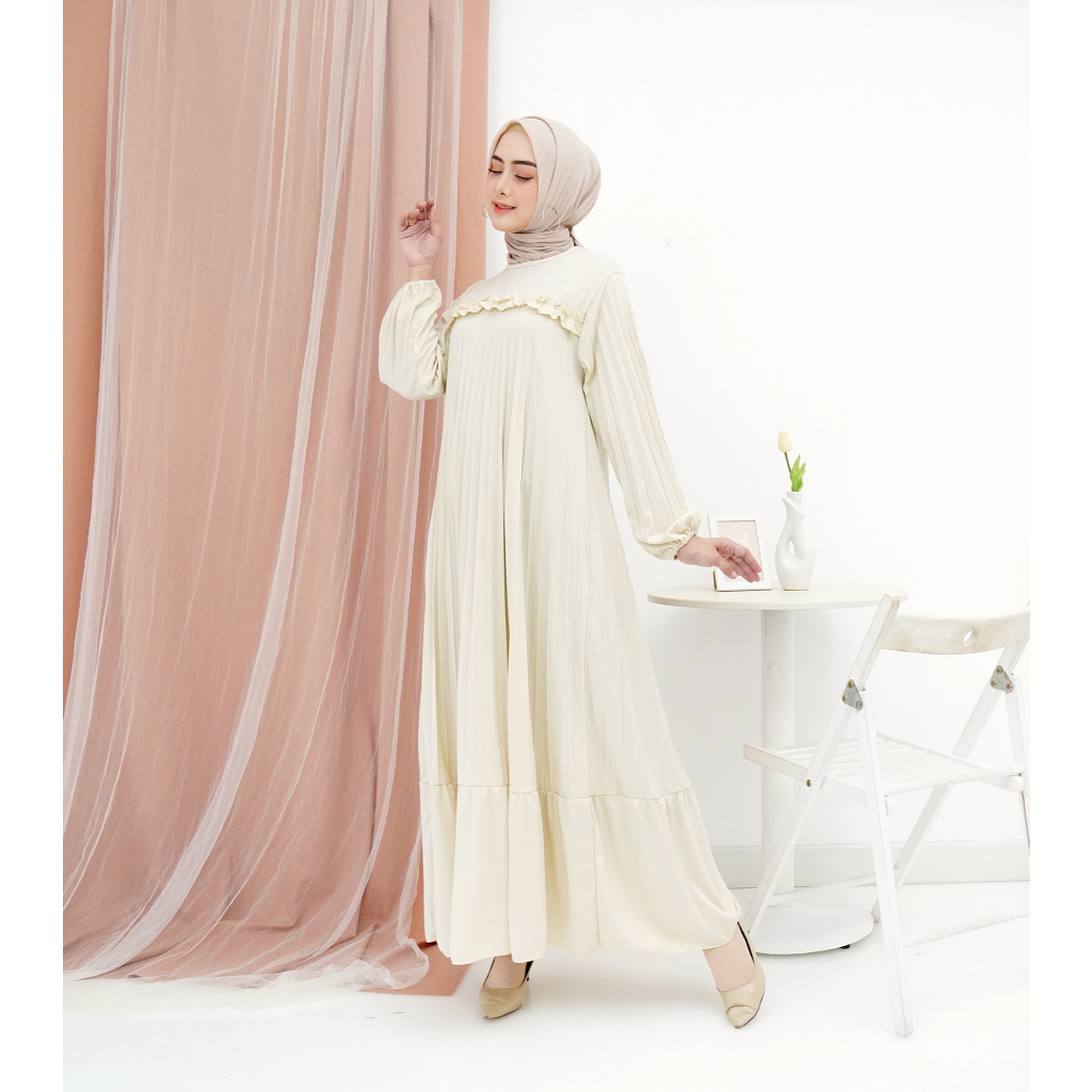 Dress Plisket Nazwa/ Gamis Plisket / Dress Bumil / Gamis Lengan Panjang