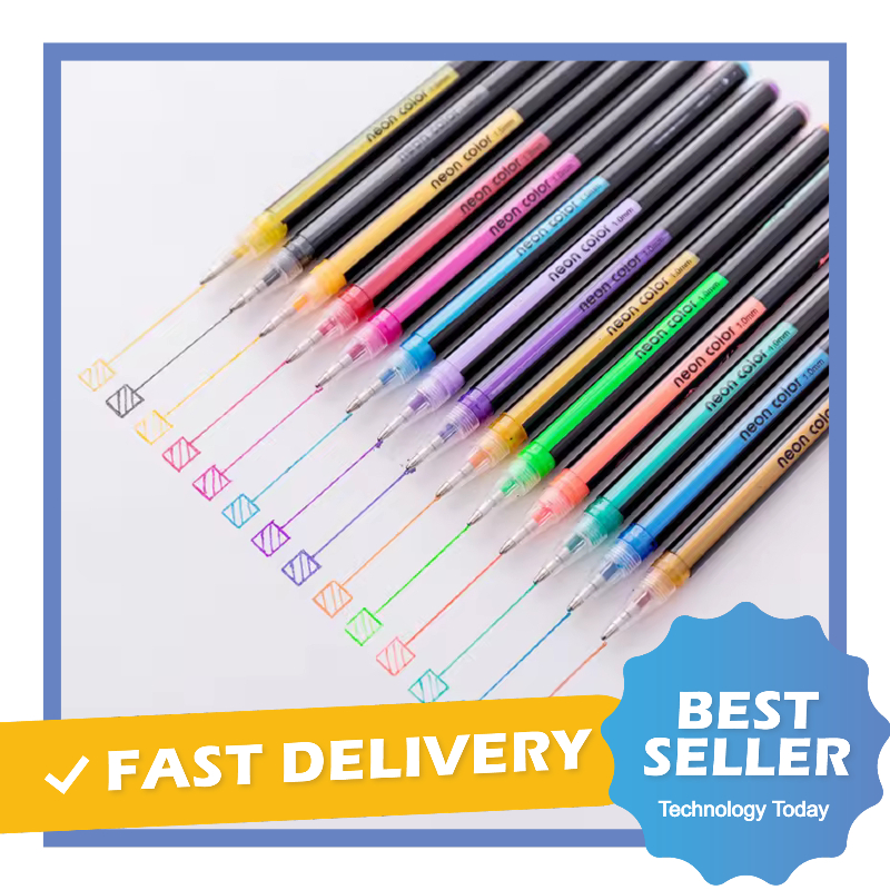 

ZUIXUA 12 PCS Pena Pulpen Warna-Warni Gel Tinta Berkilau Pen Glitter Neon Color 1.0mm - HG6107-12 - 7COTBKMC