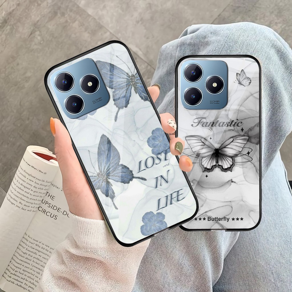 (U 396) Softcase Kaca Realme C63 motif kupu kupu  - Casing Hp Realme C63 - Softcase Kaca Glossy Real