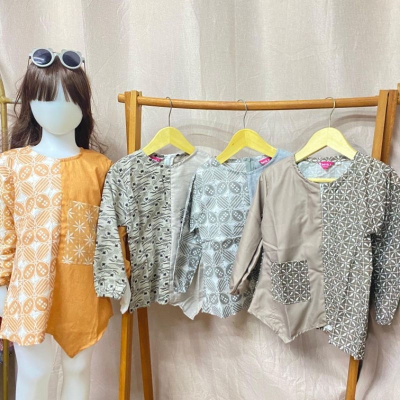 BANARA BLUS BATIK ANAK PEREMPUAN NIRWANA COKSU ABU CREAM ATASAN ANAK PEREMPUAN BLUS BATIK