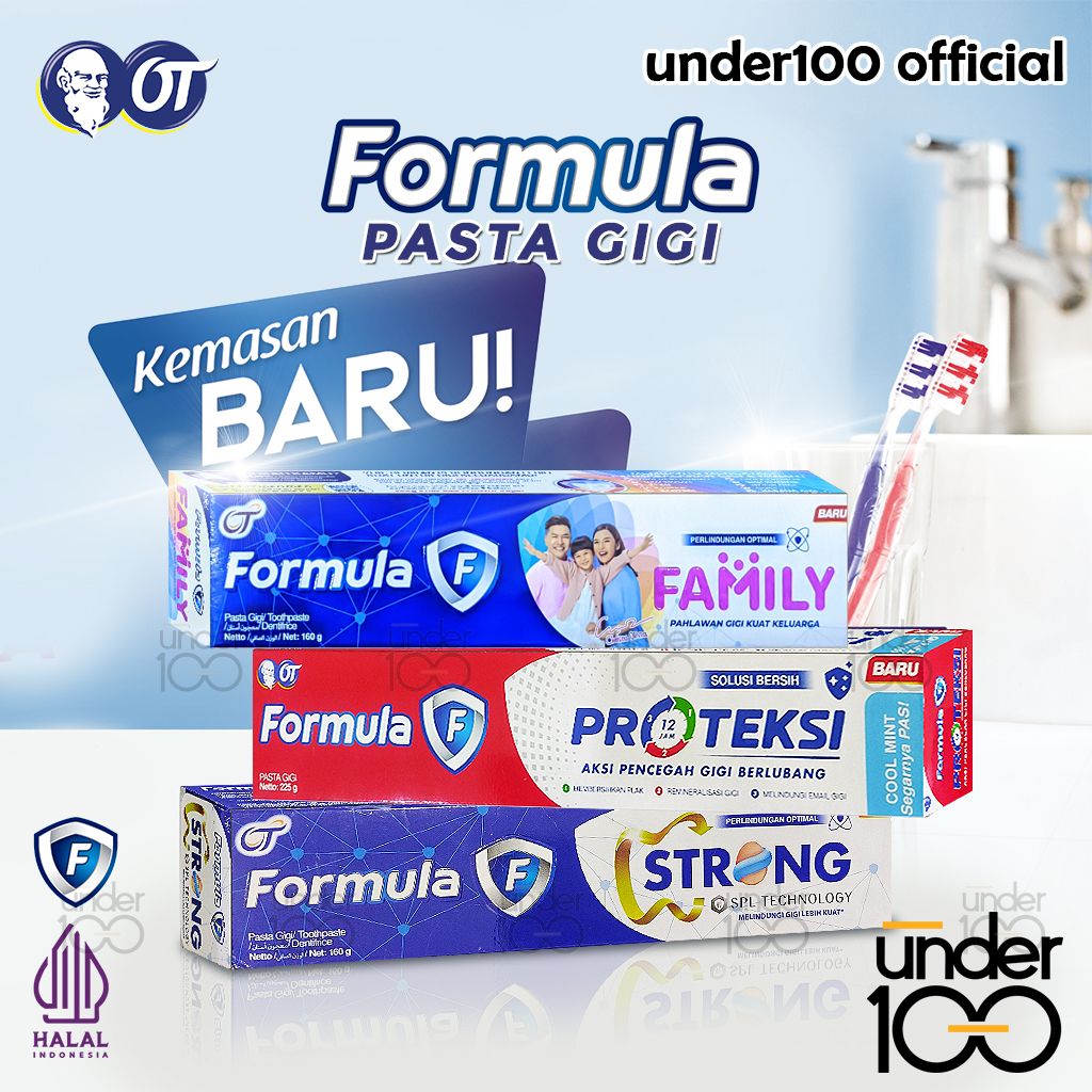 Under100 Formula Pasta Gigi Strong Protection 160g + Free Sikat Gigi Formula Proteksi 225g Family