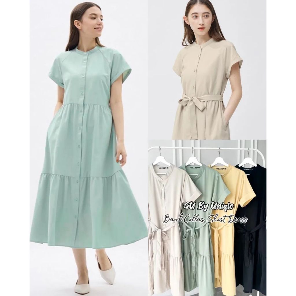 Dress Kemeja Wanita GU By Uniqlo Band Collar Shirt Dress