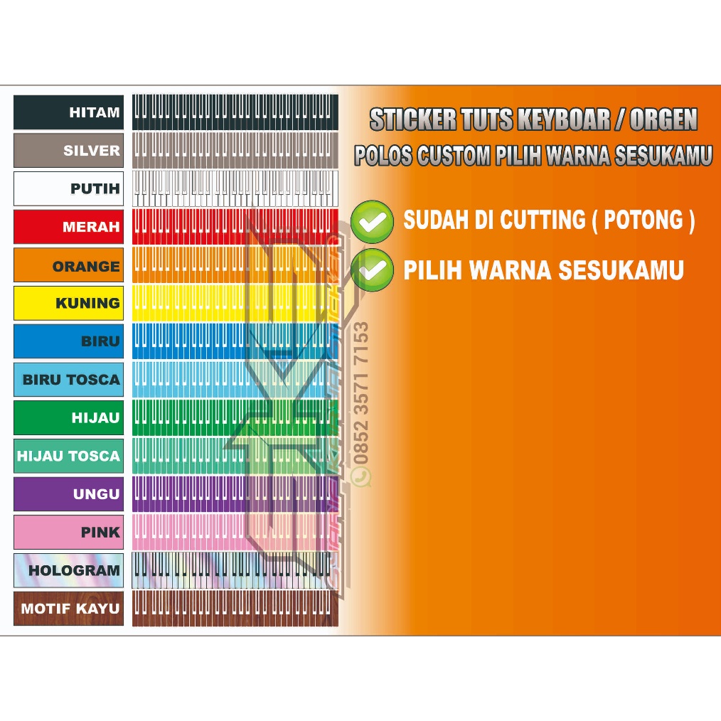 KODE K1N stiker tuts piano keyboard organ polos yamaha korg roland technics dll