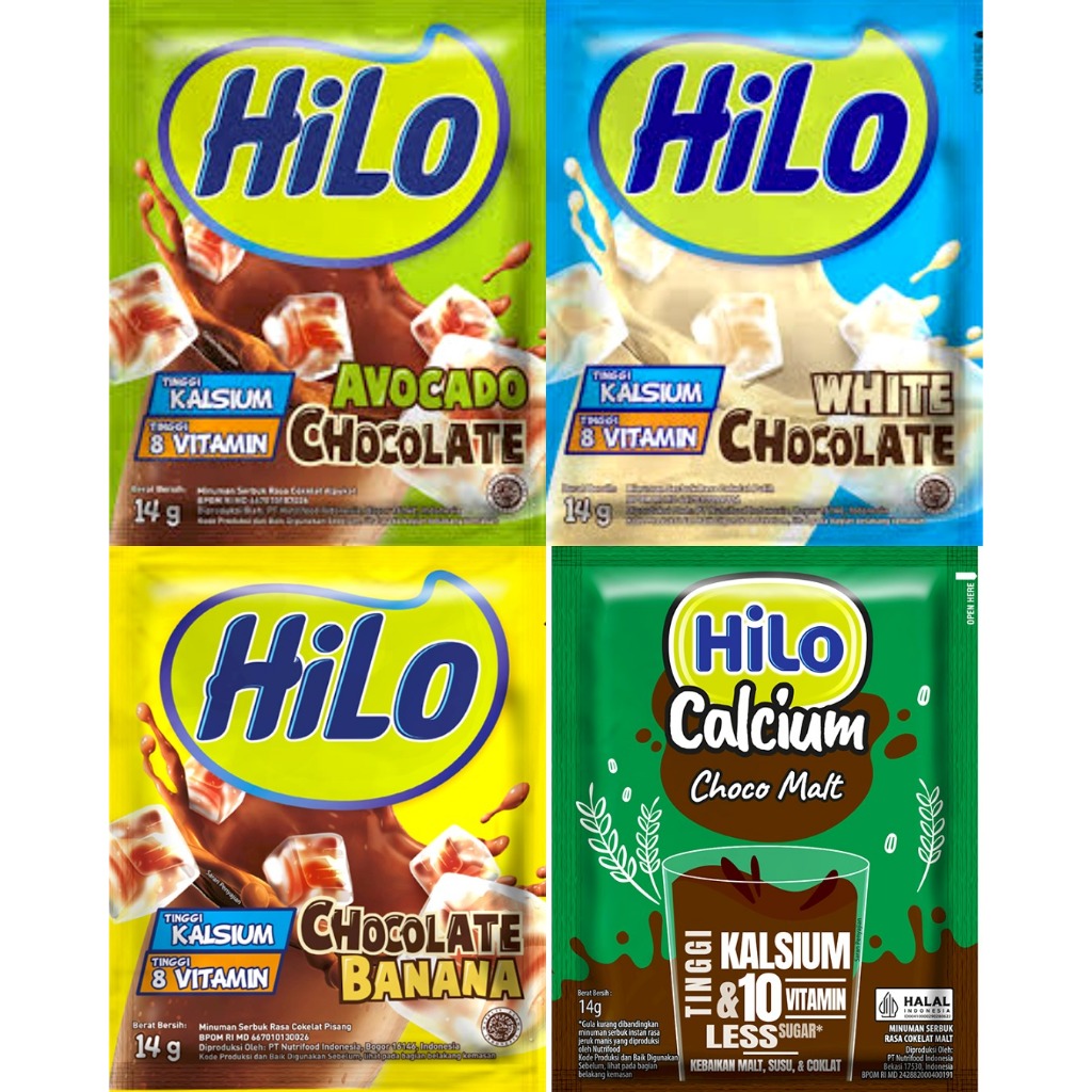 

HILO SACHET 14GR 1 RENCENG 10 SACHET ALL VARIAN CHOCOLATR TARO AVOCADO MINT WHITE BANANA HAZELNUT