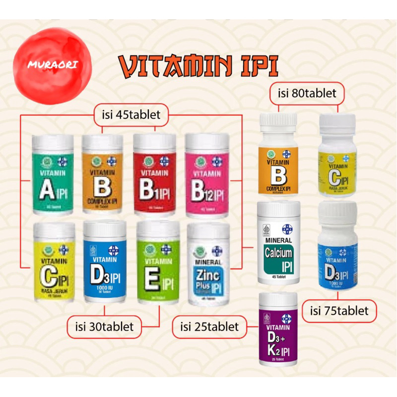 Vitamin A IPI, Vitamin B1 IPI, Vitamin B12 IPI, Vitamin B Compelx IPI, Vitamin C IPI, Calcium IPI, V