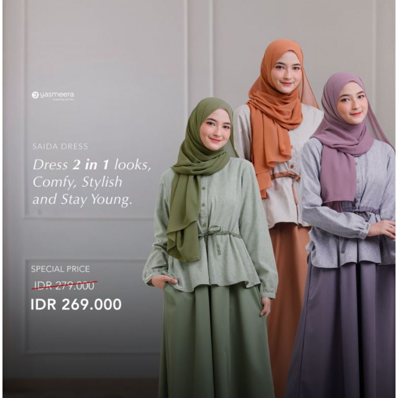 Dress Saida Gamis Polos dua warna Yasmeera