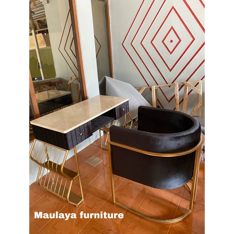 Set Meja Nail Art Top Marmer