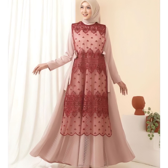 Boom Outer Cardigan Long Vest Brukat  Rompi Brukat  Luaran Gamis  Outer Terbaru Tille Brukat