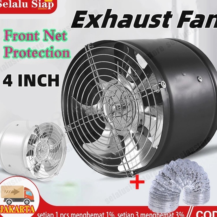 KODE G5S Selang 1 meter4 Inch Inline Duct Exhaust Fan Booster Exhaust Blower Air Cooling Vent Metal 