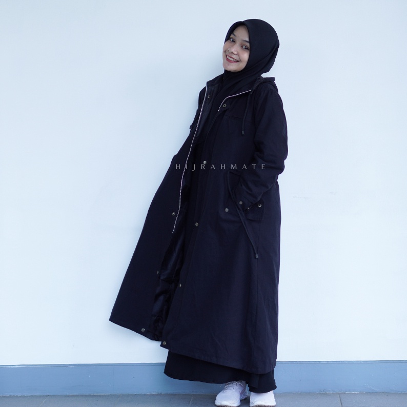 Hijrahmate  Jaket Parka Muslimah Sumayya Jaket Hijaber dg Hoodie  Saku Rahasia Desain 6 saku KODE E4