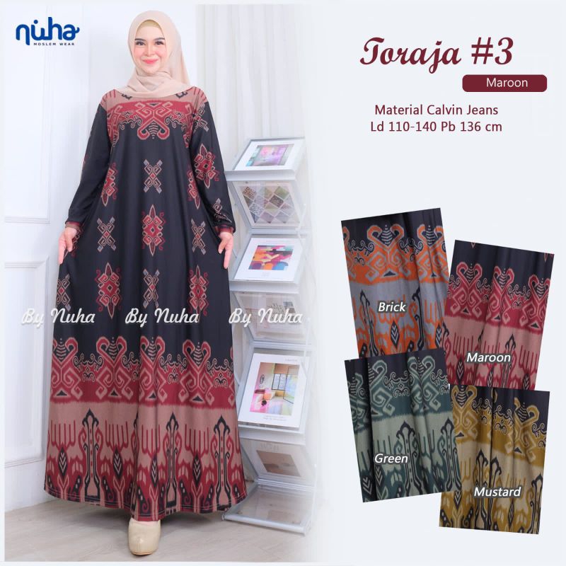Gamis Jumbo Toraja #3 Dress Motif Batik Gamis Calvin Jeans Super Jumbo XL-XXXL Fashion Muslim Wanita