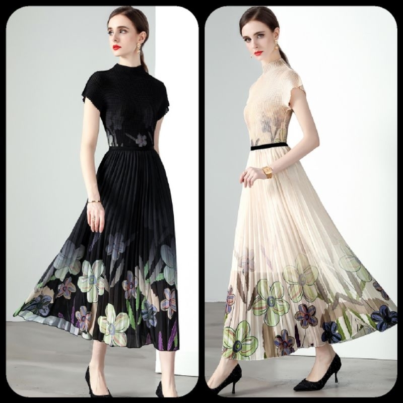 Dress Plisket setelan/ Prisket one set mewah berbagai motif