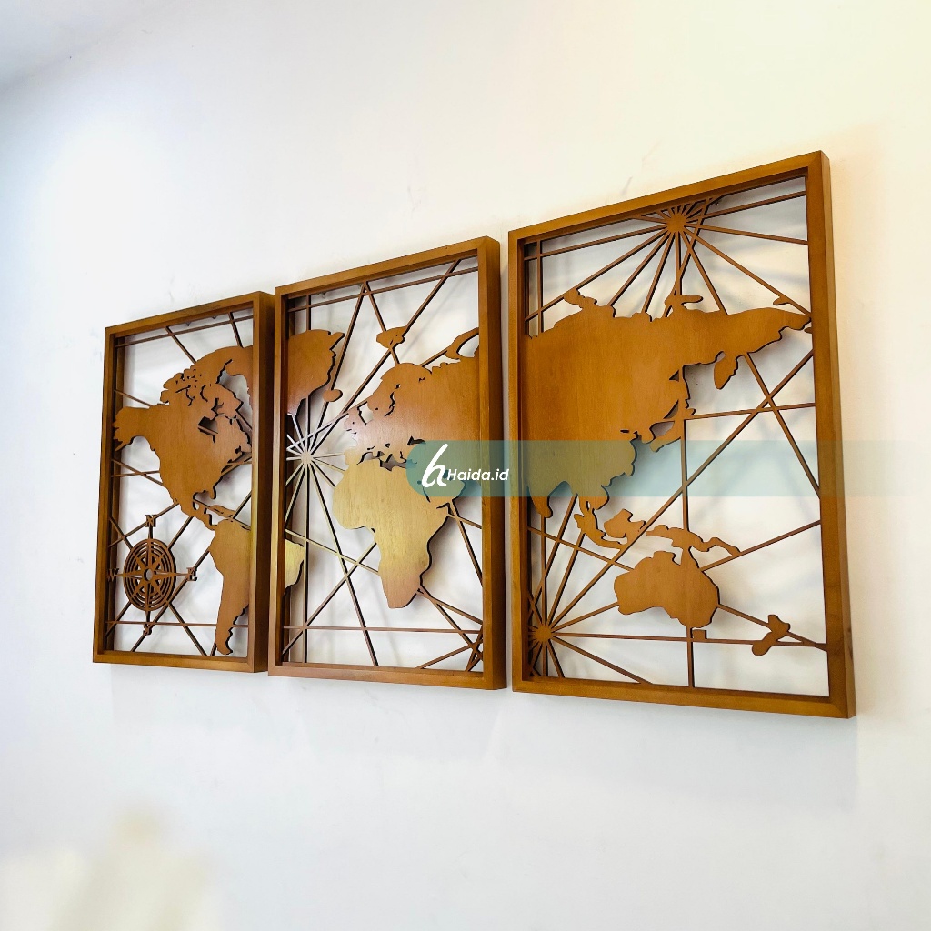 Hiasan dinding Aesthetic Peta Dunia 1 set 3 pcs ukuran besar, cocok untuk pajangan dinding di ruang 