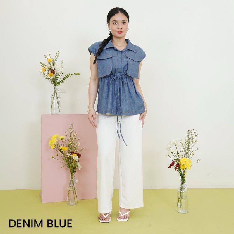 Tasia Blouse Denim Wanita Atasan Casual Baju Kantor