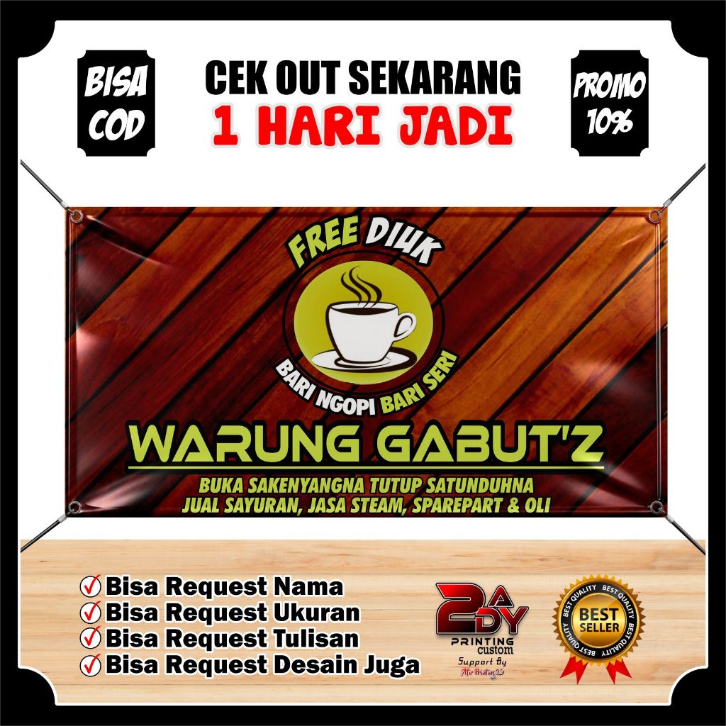 BANNER/SPANDUK WARKOP WARUNG KOPI BISA PAKAI NAMA SENDIRI UKURAN 200X80CM ( FREE DESAIN CUSTOM )