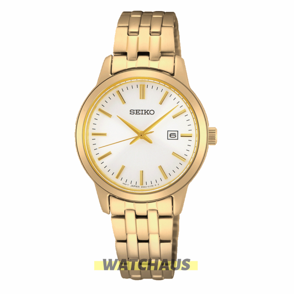 JAM TANGAN WANITA SEIKO CLASSIC SUR412 SUR412P1 ANALOG GOLD WHITE STAINLESS STRAP