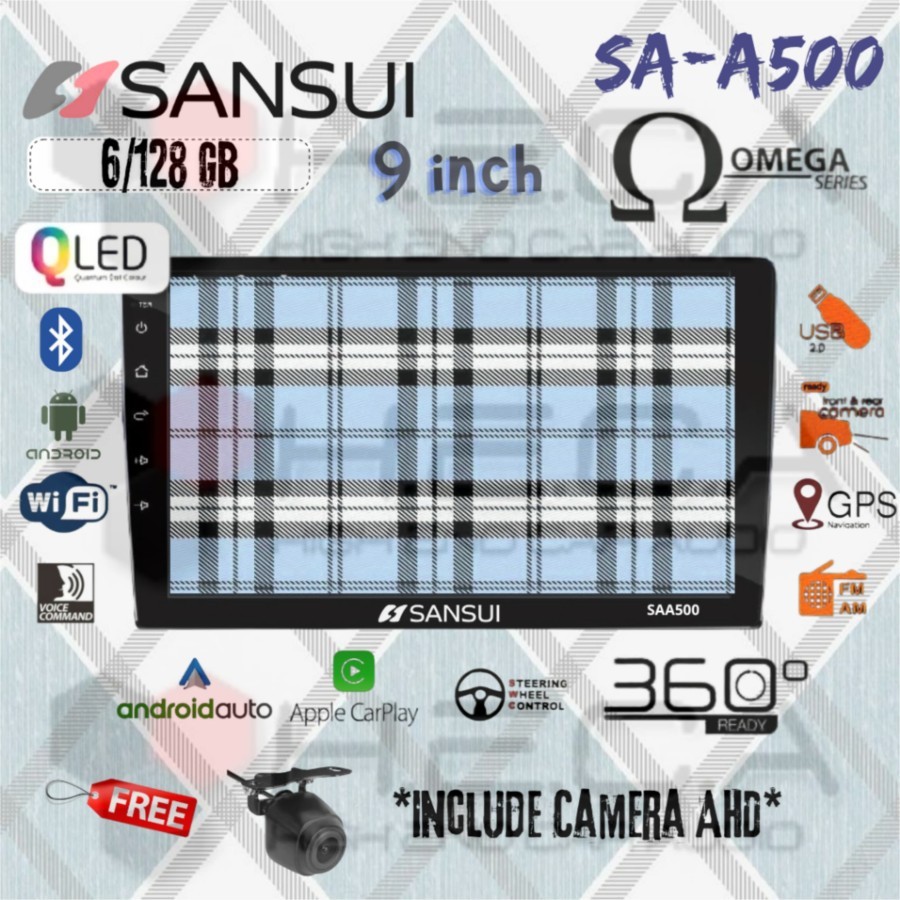 SANSUI SAA500 OMEGA QLED 6/128 GB Android 9" Inch SA-A500 Head Unit Tape TV Mobil Double din 2Din + 