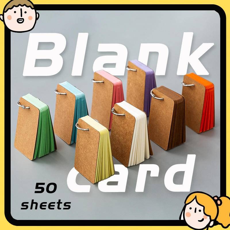

50pcs Candy Colour Flash Card Memopad Flash Card Ring Notes Ring Loose-leaf Memo Memory Card