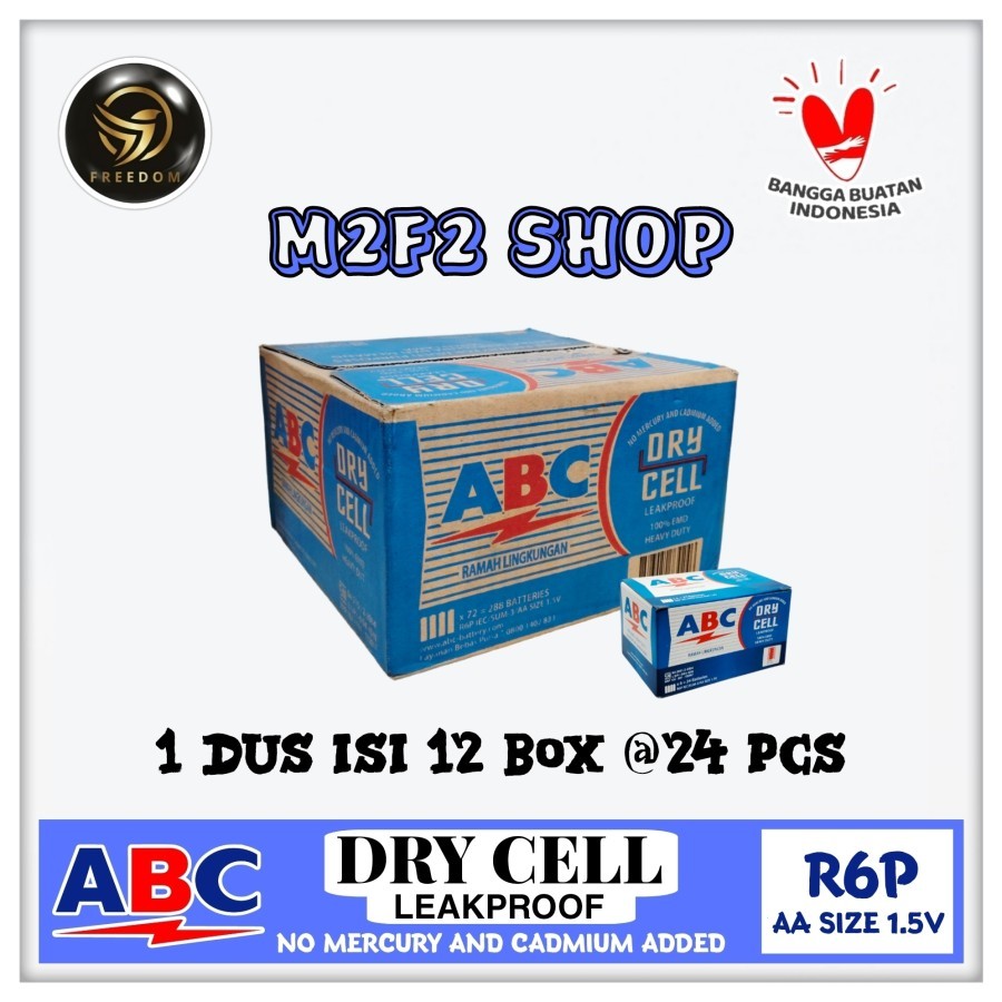 Batu Baterai ABC Biru Dry Cell Ukuran Kecil AA Type R6P IEC/SUM-3/AA SIZE 1.5V - (Kemasan Karton)