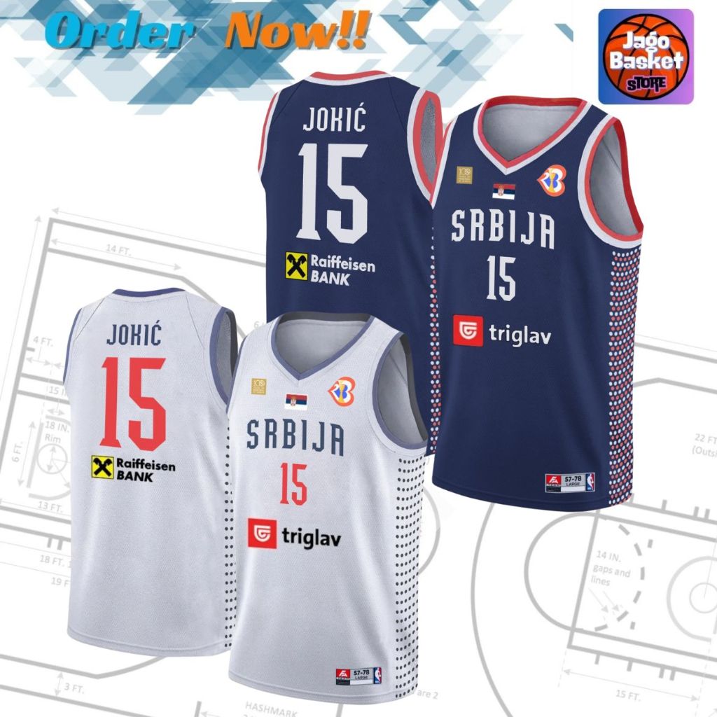 Jersey Basket Timnas Serbia - Nicola Jokic #15 - Anak & Dewasa