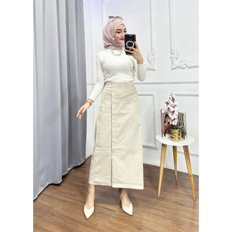 ROK LUNA//ROK VARIASI KANCING SAMPING//ROK COMBED STRETCH