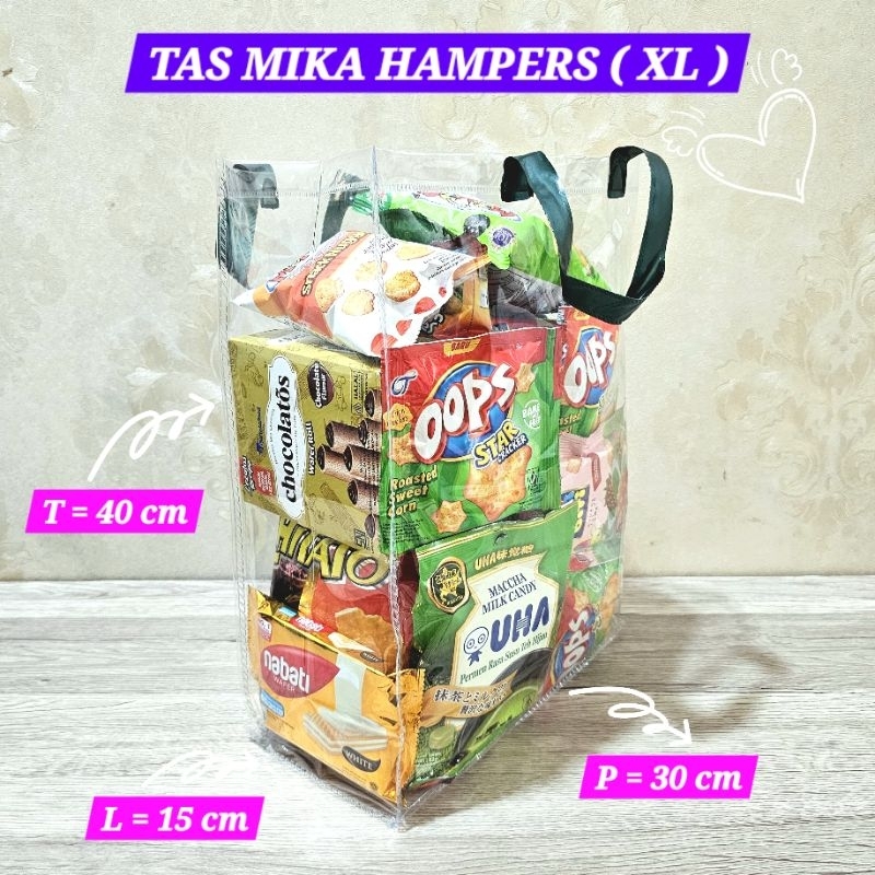 

( 10 Pcs XL ) Tas Mika Hampers ( XL ) / Tas Mika Transparan PVC / Tas Hampers Lebaran Ulang Tahun Natal Souvernir Hajatan