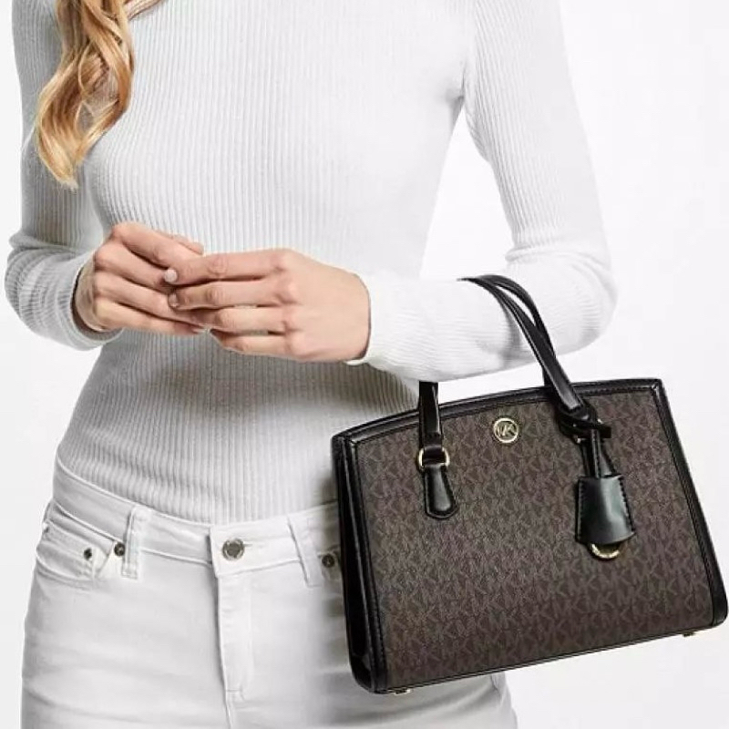 Original Michael Kors MK Chantal Small Monogram Top Handle Bag / Crossbody Bag in Canvas x Leather
