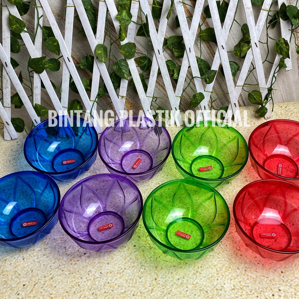 (6 PCS) MANGKUK MAKAN MIKA PLASTIK 16 CM YOYO STAR TEBAL ANTI PECAH BESAR TRANSPARAN BULAT BUNGA