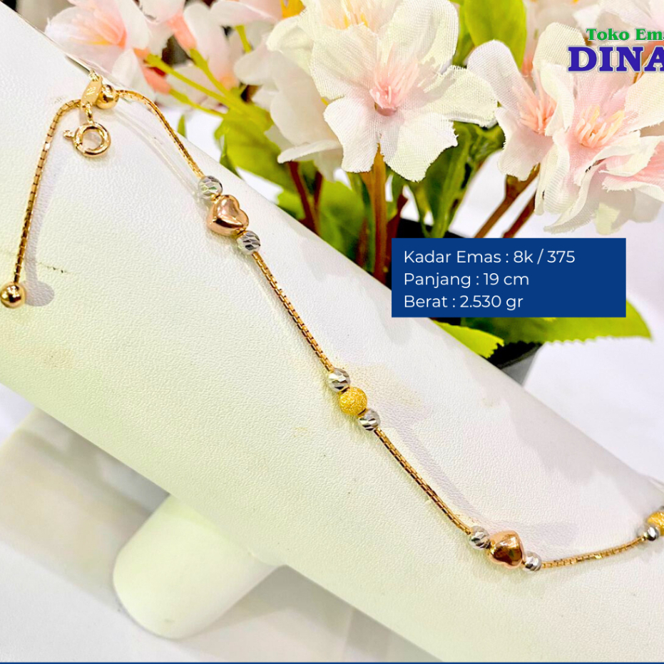 GELANG RANTAI SERUT 3 WARNA - EMAS MUDA - KADAR 8K/375