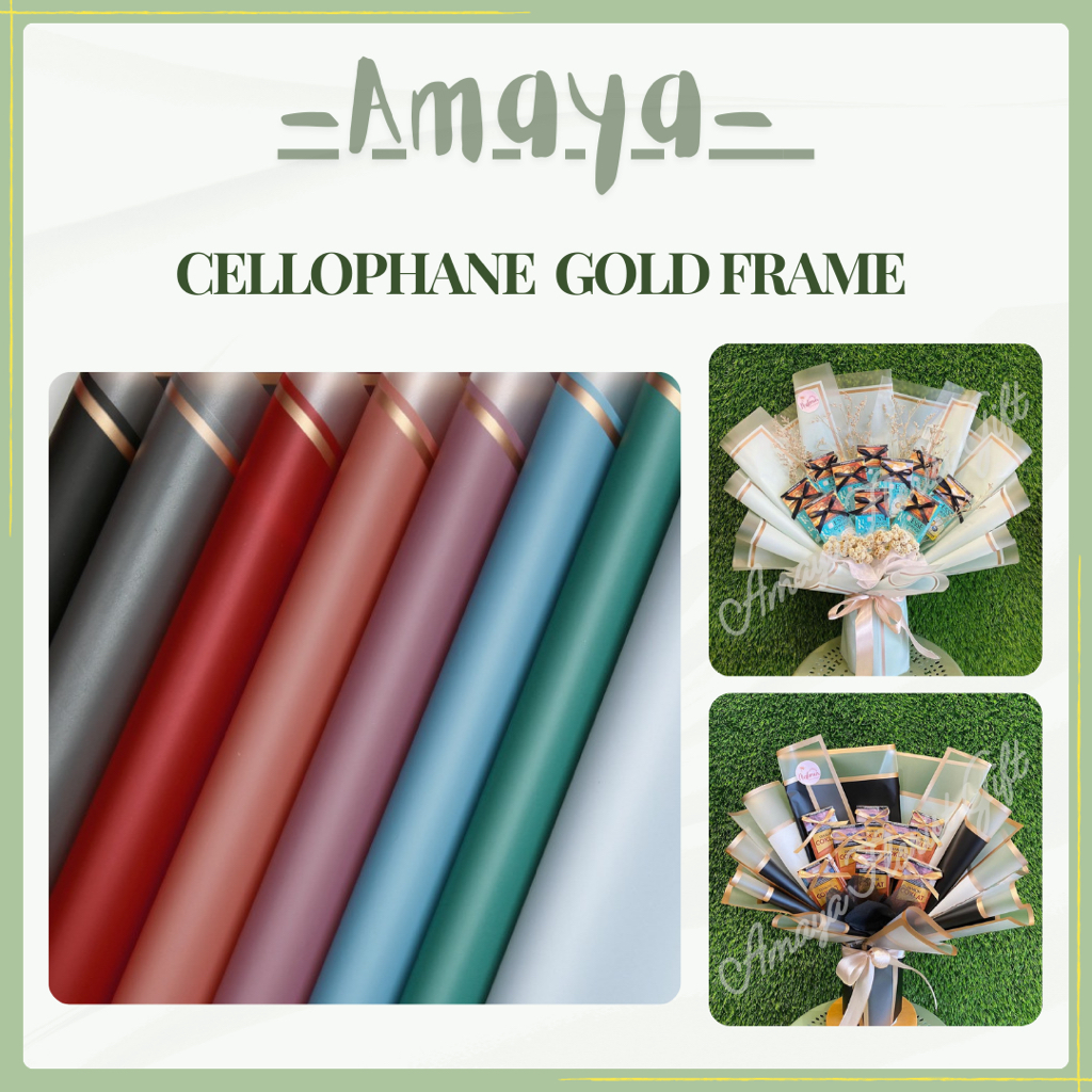 

Cellophane Kertas Wrapping Buket Kado Hadiah Gold Trans Frame per Lembar