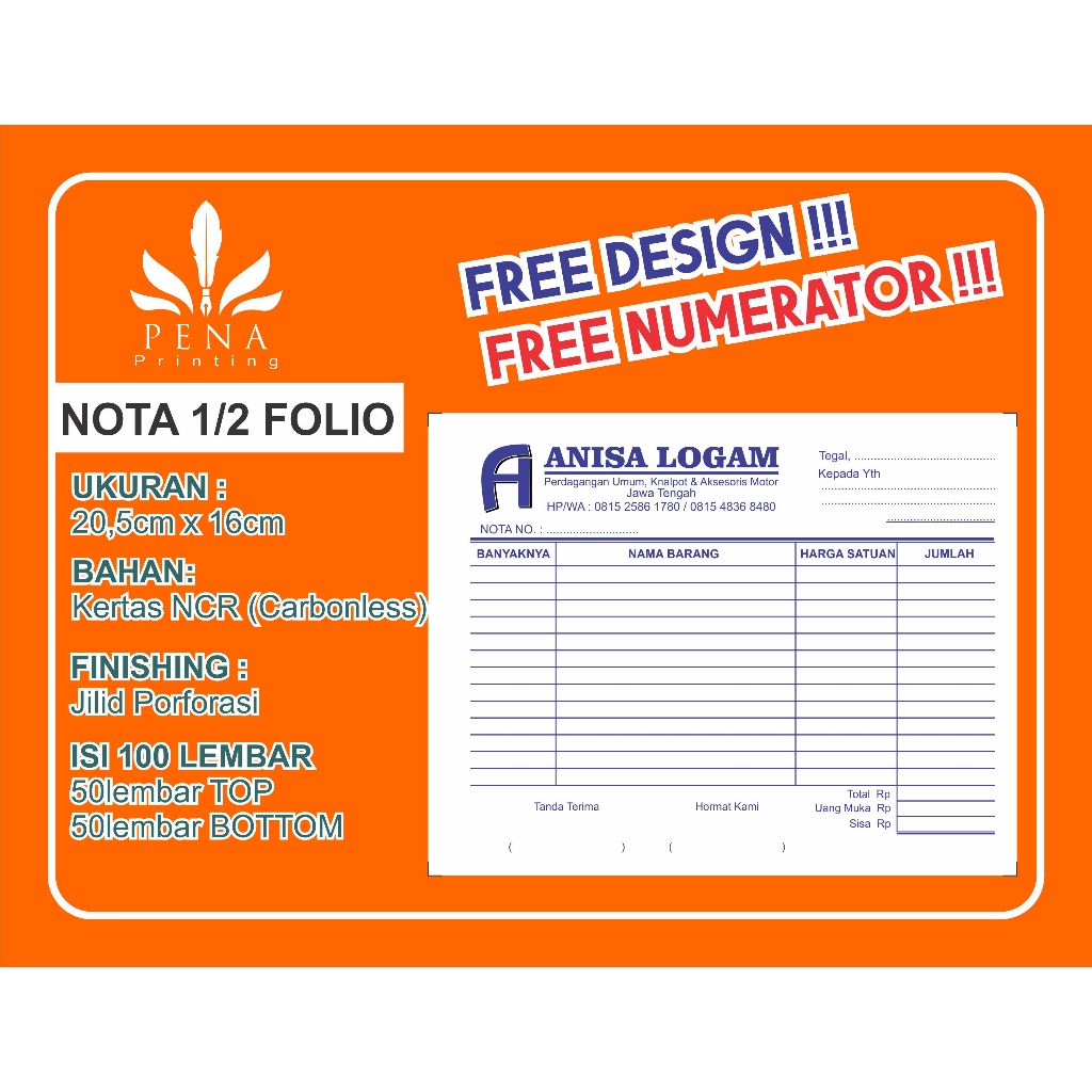 

Nota 1/2 Folio, SATUAN FREE DESIGN CUSTOM NAMA TOKO SUKA SUKA