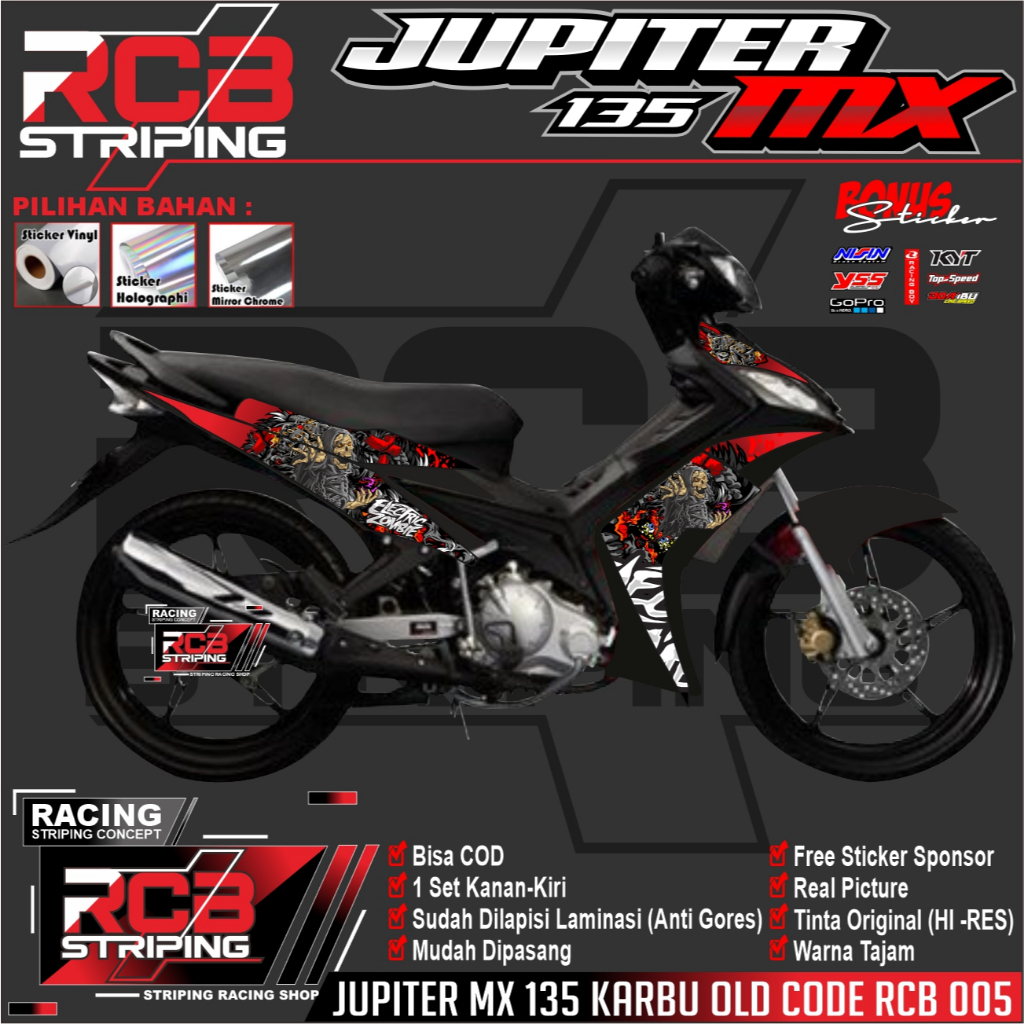 STRIPING STICKER JUPITER MX  135 KARBU OLD VARIASI ELECTRIC ZOMBIE JUPITER MX 135 KARBU OLDRCB 005
